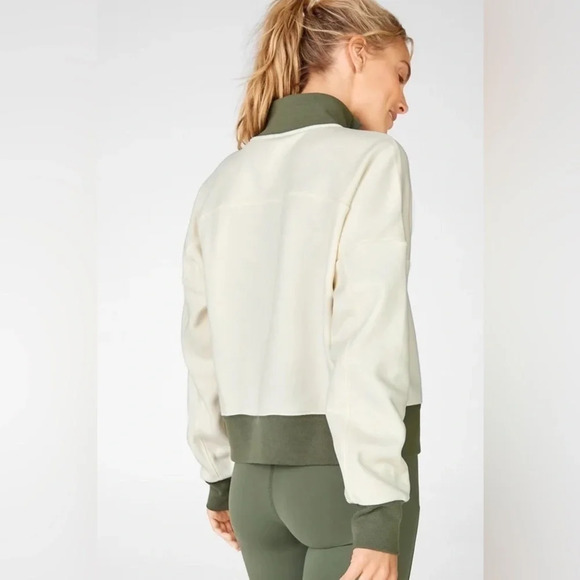 Fabletics Catarina Mock Neck Half Zip Pullover 1X White Dove/Safari - Picture 11 of 11